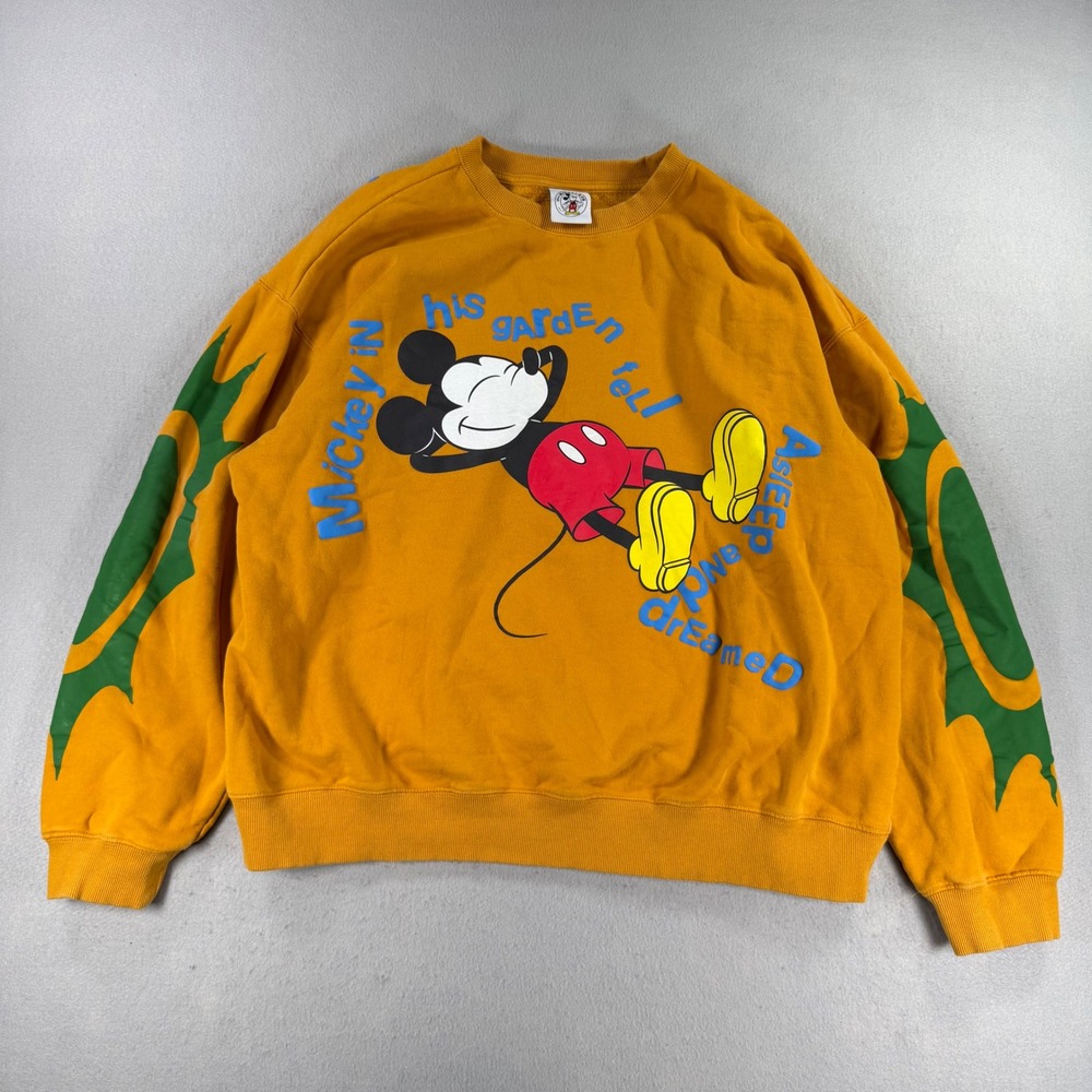 Disney Mickey & Co Sweatshirt XXL Mustard Yellow Graphic Mickey In His Garden